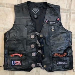 Diamond Plate Buffalo Leather Vest Firefighter Snap Vest Extenders Motorcycle